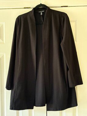 NWOT Eileen Fisher  V-Neckline  Black Open Front  Stretch Crepe Jacket Sz L
